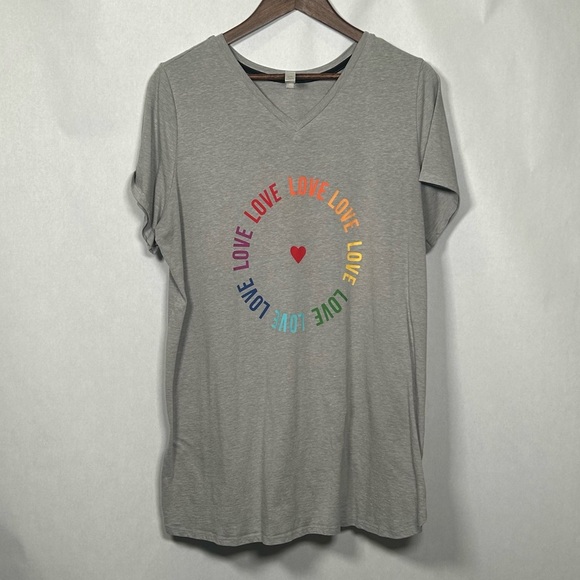 Cacique Pride V-Neck Sleepshirt with Rainbow Love Design - Picture 1 of 8